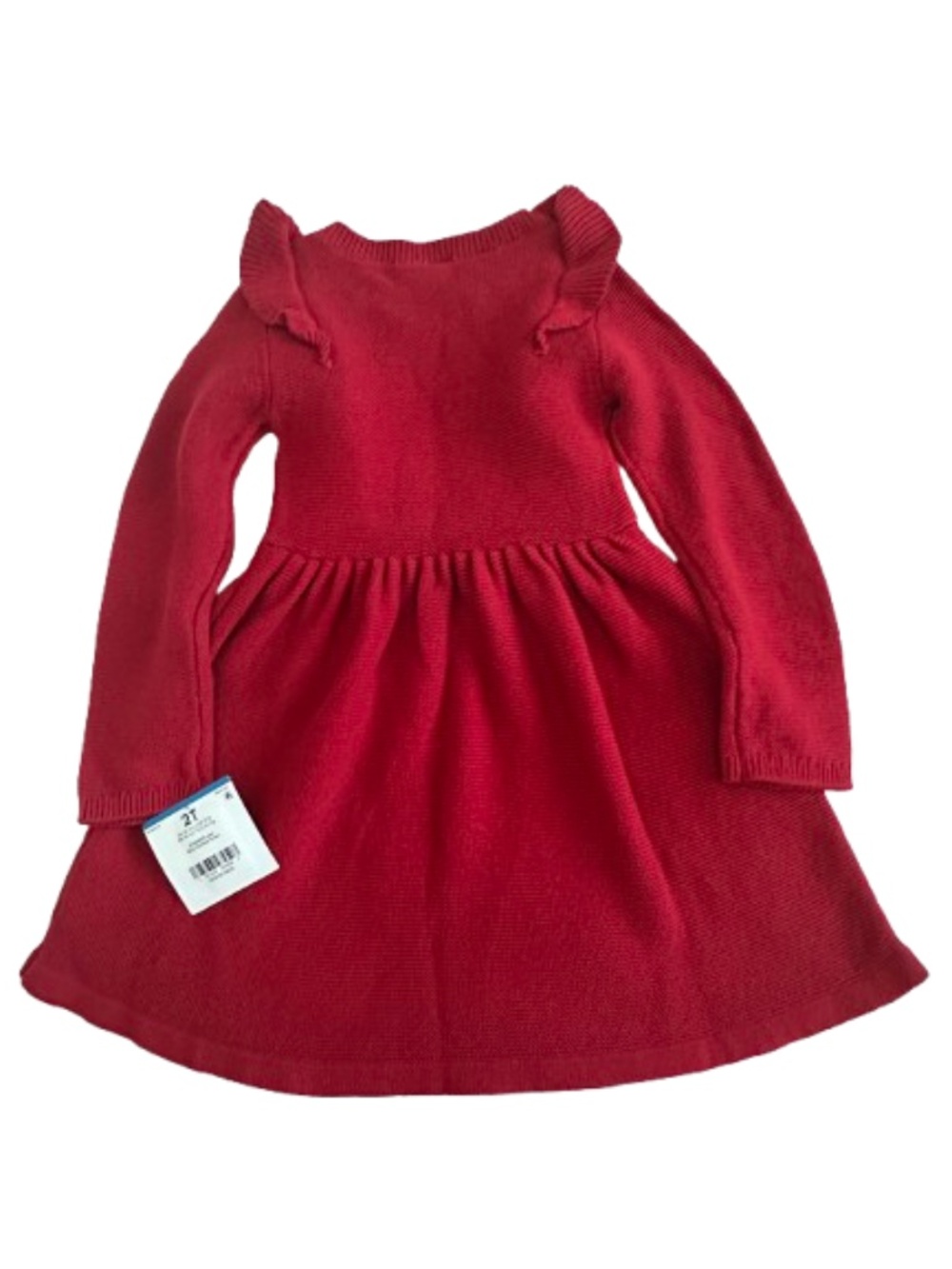 New Carters' 2T Bright Red Knit Ruffled Long Sleeves Round Neck Holiday Dress - Picture 2 of 13